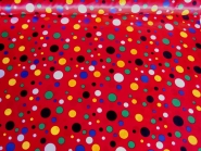 Faschingssatin CA1020-012 bedruckt mit bunten Punkten, Breite ca. 145 cm, Farbe rot