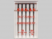 Organ Sticknadeln Embroidery Nr. 3867, Stärke 3 x 75 und 2 x 90 sortiert, Box mit 5 Nadeln