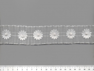 Plissee-Organzaband G2051-1 in weiß mit Satin-Blumen und Perlen, Breite ca. 38 mm