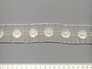 Plissee-Organzaband G2051-2 in creme mit Satin-Blumen und Perlen, Breite ca. 38 mm