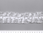 Rüschen-Tüllspitze bestickt G1481 in weiß mit Perlen und Strasssteinen, Breite ca. 5 cm, Farbe weiß
