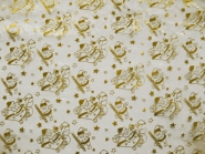 Weihnachtsorganza L8115 in weiß mit Nikoläusen gold, Breite ca. 150 cm