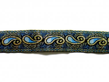 Besatzband in jeansblau mit Ornament und Goldglitter