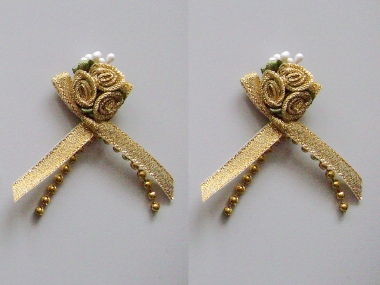 Satinrosen mit Schleife und Perlen JH-M0799g in gold