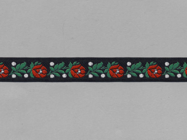Trachtenband 16066-02 in schwarz mit Rosen in rot bestickt
