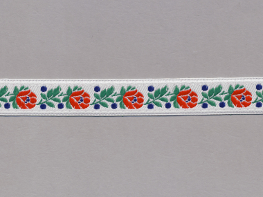 Trachtenband 16066-25 in weiß mit Rosen in rot bestickt