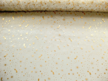 Weihnachtsorganza L8113-206 creme mit goldenen Schneekristallen