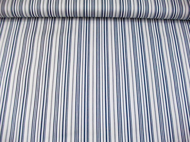 Baumwollstoff Stretch P091714 in weiß mit blauen Längsstreifen