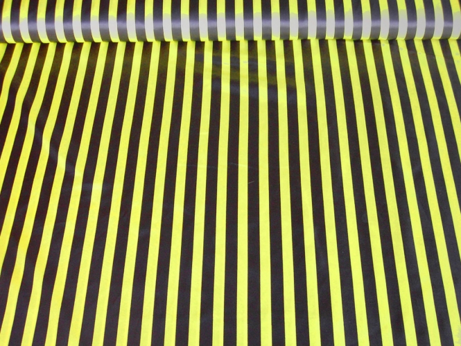 Faschingssatin CA1020-022 mit schwarzen und gelben Längsstreifen