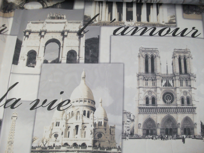 Organza C10476 in Grautönen mit Motiven von Paris