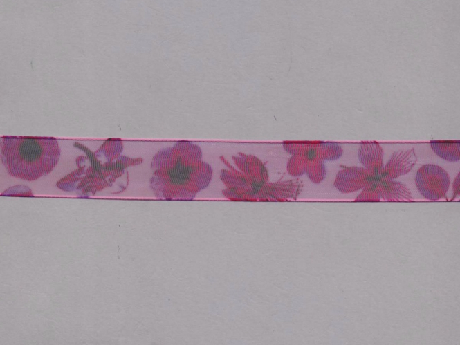 Organzaband 10958-02 mit Blumendruck, Farbe 02 violett