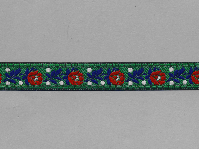 Trachtenband 16066-30 in grün mit Rosen in rot bestickt