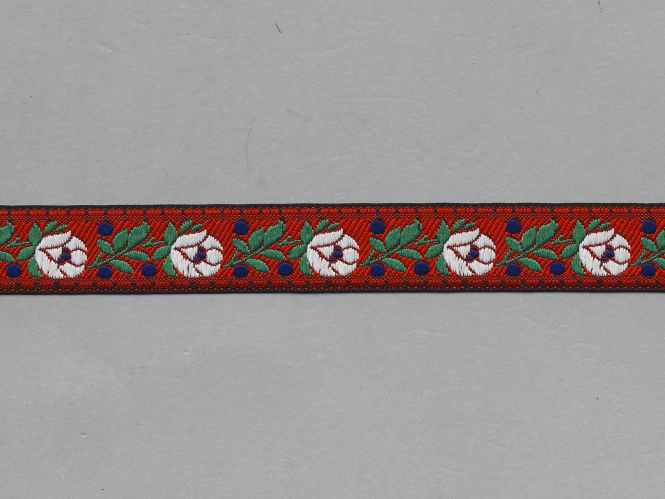 Trachtenband 16066-65 in rot mit Rosen in weiß bestickt