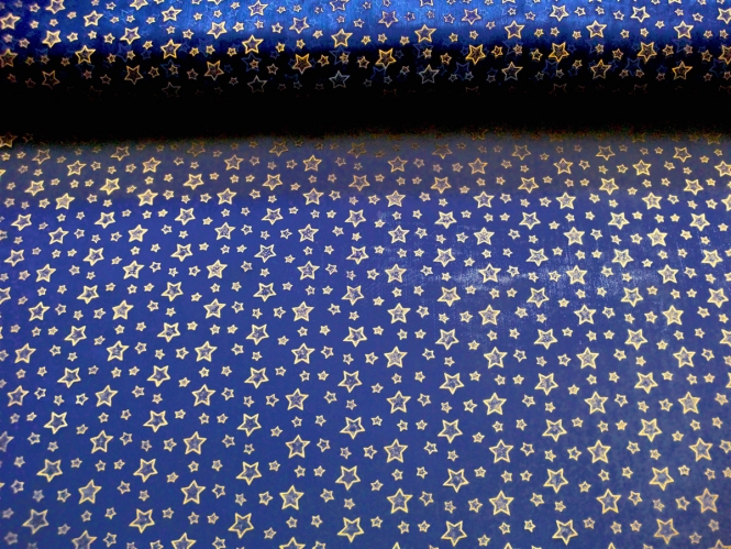Weihnachtsorganza L8113-218 in dunkelblau mit Goldsternen